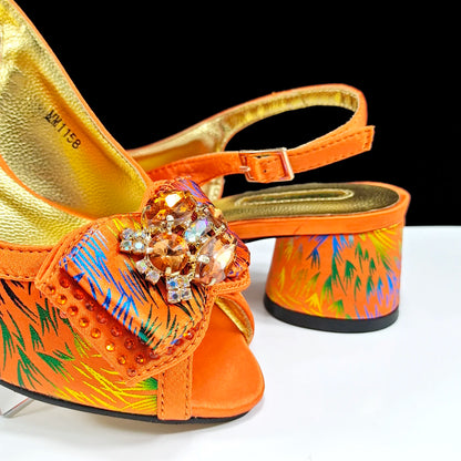 Italian Design Color Matching Rhinestone Comfortable High Heel Shoes And Bag Fashion Style Pointed-Toe Shoes For Women