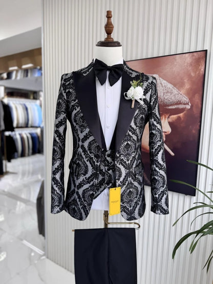 New Arrival Elegant Jacquard Men's Suit Set 3 Pieces Banquet Party Wear S-3XL Peak Lapel Slim Fit Suits For Men Dancing Wear