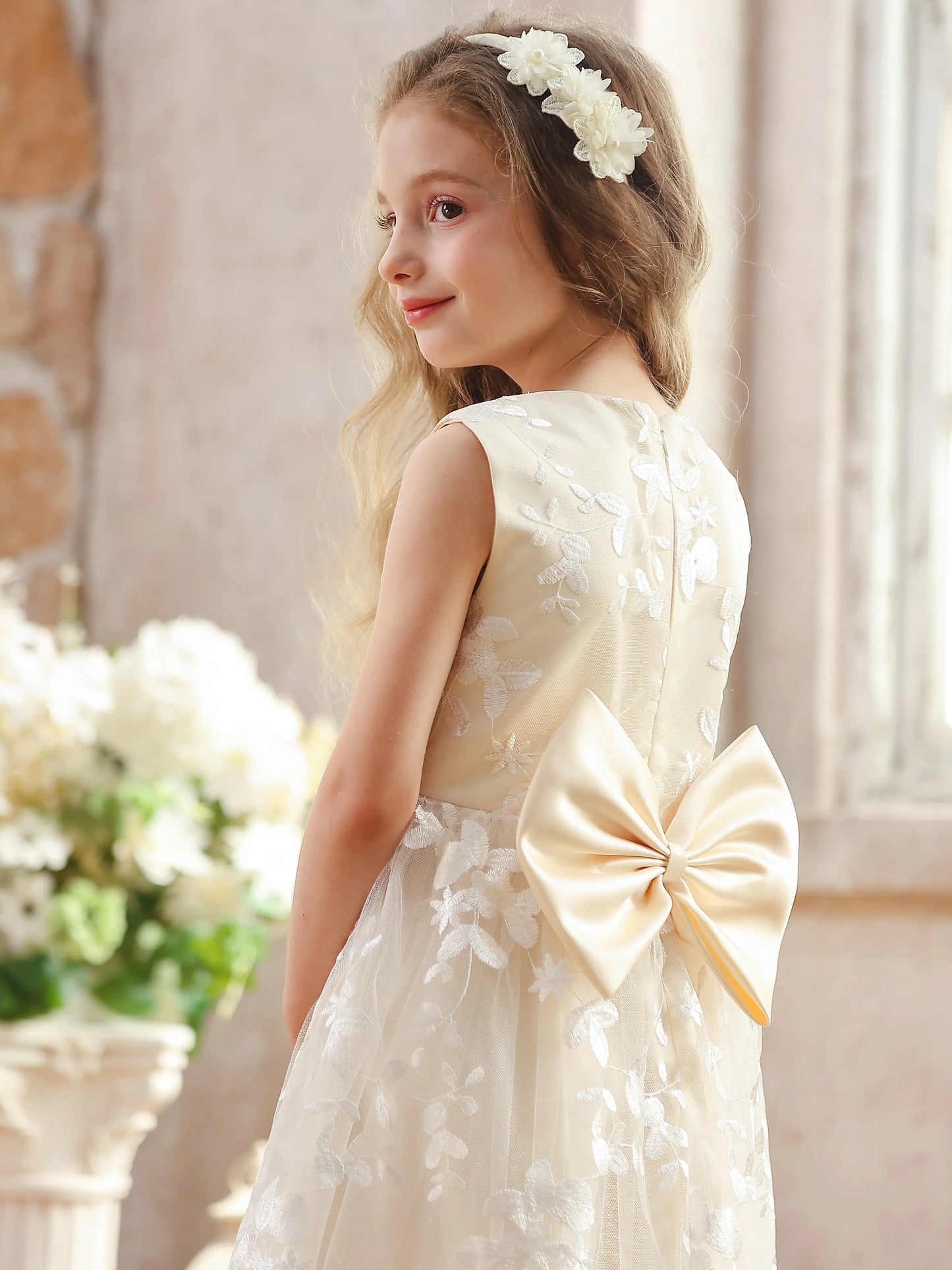 Girls Flower Girl Embroidery Flower Straight Dress Lace Daily Casual Elegant Princess Sleeveless Dresses