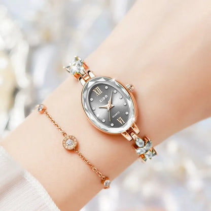 V22 Women's Watches Light Luxury Diamond Inlaid Female Watch Waterproof Oval Ladies Fashion Quartz Bracelet Wristwatch