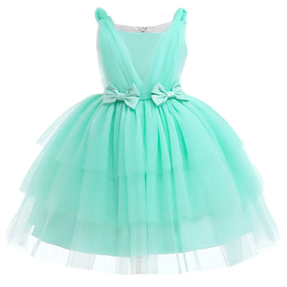 Summer Bow Bridemaid Party Girls Dresses Elegant Tulle Birthday Wedding Princess Dress for Girl New Years Prom Christmas Costume