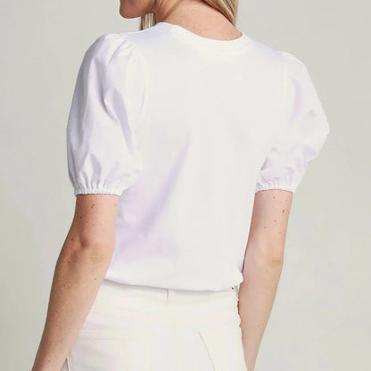 Women's T-Shirt Summer Luxury  New Embroidery Letter Lantern Sleeve T-Shirt White Basic Cotton T-Shirt Women's Top T-Shirt