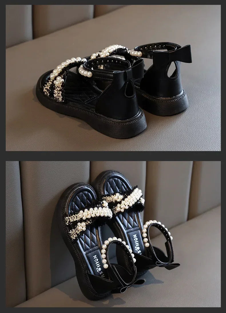 Children's Sandals Summer Girls Princess Causal Bowtie Roman Sandals Fashion Sweet Kid Party Non-slip Open-toe Sandals Hook Loop