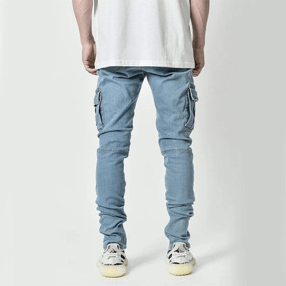 Calça Jeans Masculina Skinny Rasgada Estilo Streetwear Com Bolsos Laterais Calça Cargo Jeans Slim Fit Calça Macia Elástica Jogger