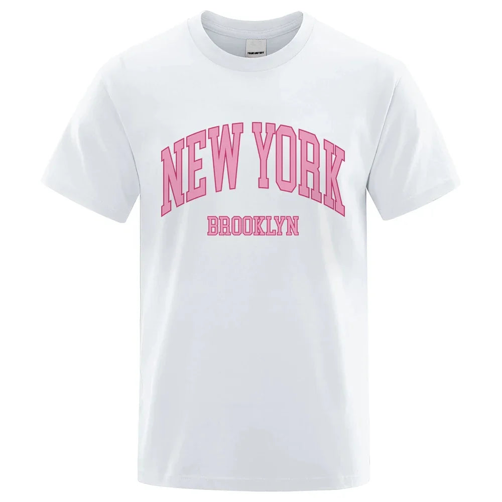 New York Brooklyn Pink City Letter T-Shirts Man Casual Cotton T-Shirt Summer Breathable Tee Clothing Loose Male T Shirt 80569