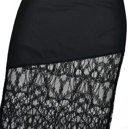 Lace Backless Sexy Mini Dress Women Gown Elegant See Through Turtleneck Sleeveless Bodycon Club Party Dresses Female