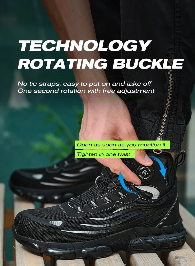 Rotating Buttons Safety Shoes Men Waterproof Steel Toe Safety Footwear Work Boots Men Anti-smash Anti-puncture Protective Boots