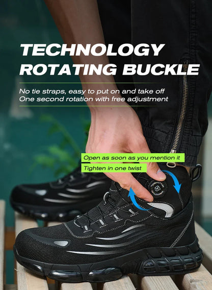 Rotating Buttons Safety Shoes Men Waterproof Steel Toe Safety Footwear Work Boots Men Anti-smash Anti-puncture Protective Boots