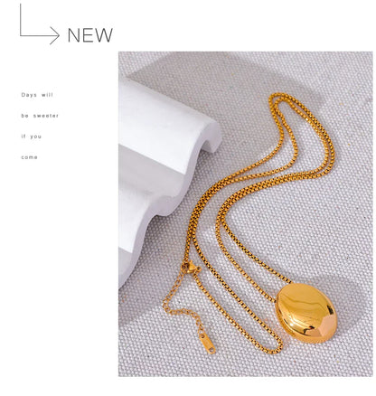 Yhpup 70cm Minimalist Long Unisex Sweater Chain Jewelry 316l Stainless Steel Oval Pendant Necklace for Men Women Waterproof