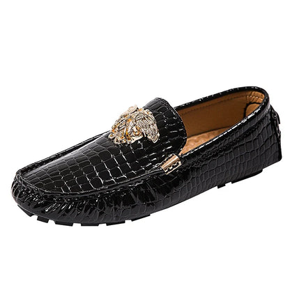 European Station Slip-On Lazy Beanie Shoes Men's Crocodile Pattern Men's Shoes 36 Small Size 48 Large Size New Casual Men's Leather Shoes
