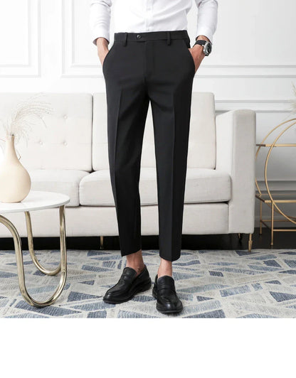 Thickened Fleece Men's Casual Straight Leg Pants Autumn Winter Elastic Slim Fit Korean Style Fashionable Nine Point Long Trou...