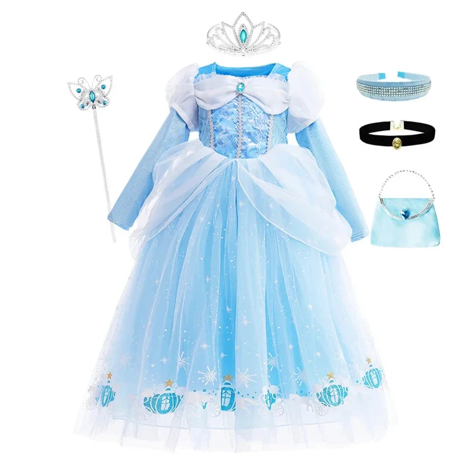 Girls Cinderella Cosplay Costume For Children Baby Girl Kids Halloween Birthday Party Dress Princess Costume