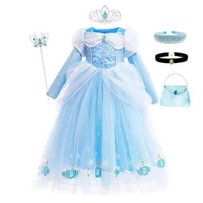 Girls Cinderella Cosplay Costume For Children Baby Girl Kids Halloween Birthday Party Dress Princess Costume