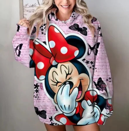 Mickey Mouse Red Hoodie Women 2025 Autumn Oversized Printed Pullover Casual Streetwear Disney Y2K Aesthetic Fashion Comfortable