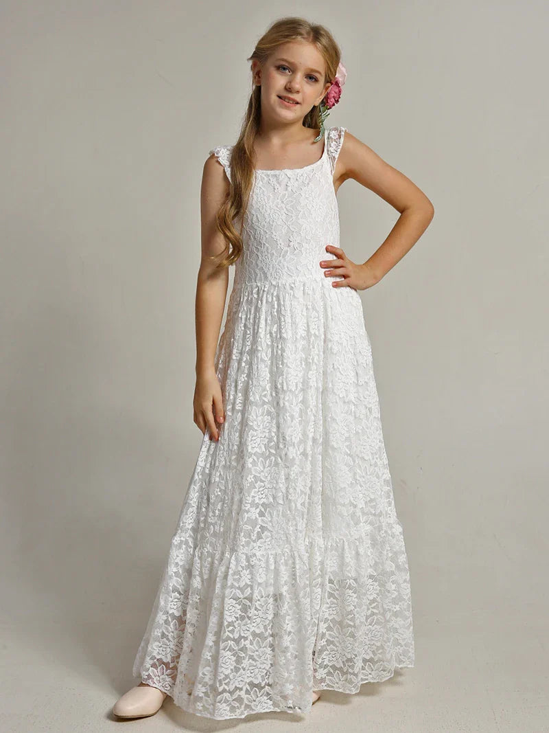Princess Girls Lace Bohemia Long Dresses Baby Kids Flower Wedding Party Dress Cotton Lining Vestidos Costume Children Clothing