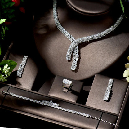 4pcs Necklace and Earrings Set AAA Cubic Zircon Jewelry Set for Dubai Nigeria Women Bridal Wedding Accessories N-119
