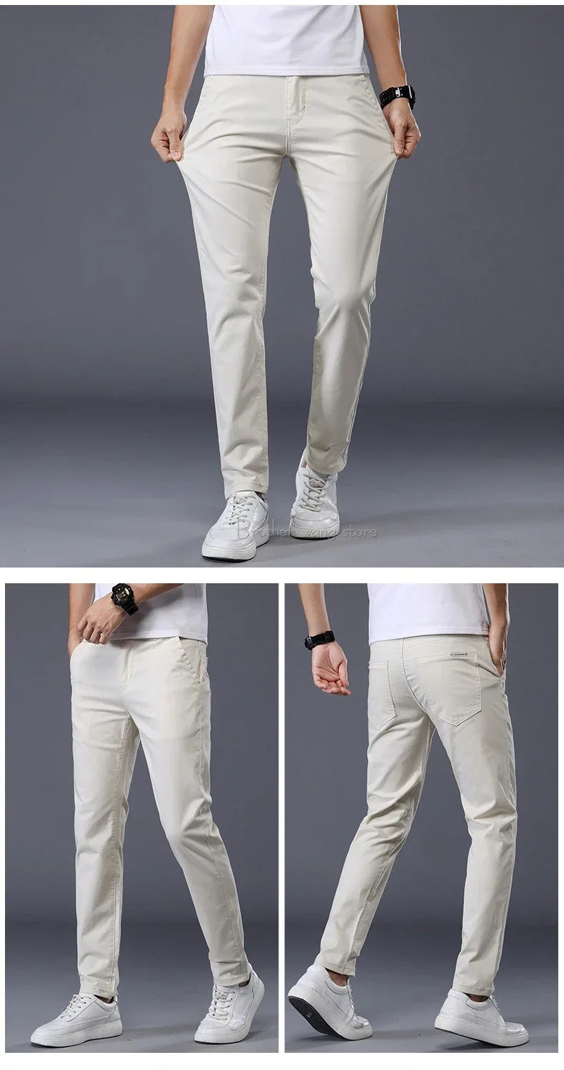 7 Colors Summer Thin Men's Casual Pants Stretch Cotton Slim Fashion Business Trousers High Quality Male Clothes