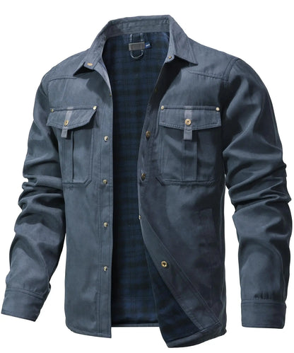Men's Jackets Spring Flannel Lined Shirt Coat Shacket Casual Snap Button Overshirt Western Cowboy Style High Quality Top US Size