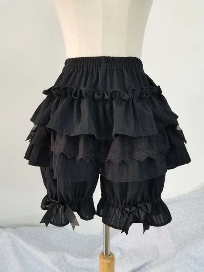 Cute Black/White Lolita Shorts Lace Ruffled Elastic Waist Cotton Bloomers