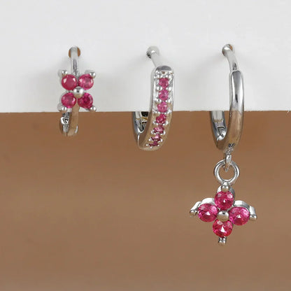 3PCS Fashion Orange Blue Zircon Hanging Earrings Set for Women Stainless Steel Flower Dangle Earring Piercing Jewelry