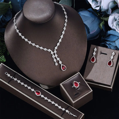 4 pieces of cubic zirconia jewelry, luxury Dubai Nigerian crystal wedding necklace, popular in Central Asia