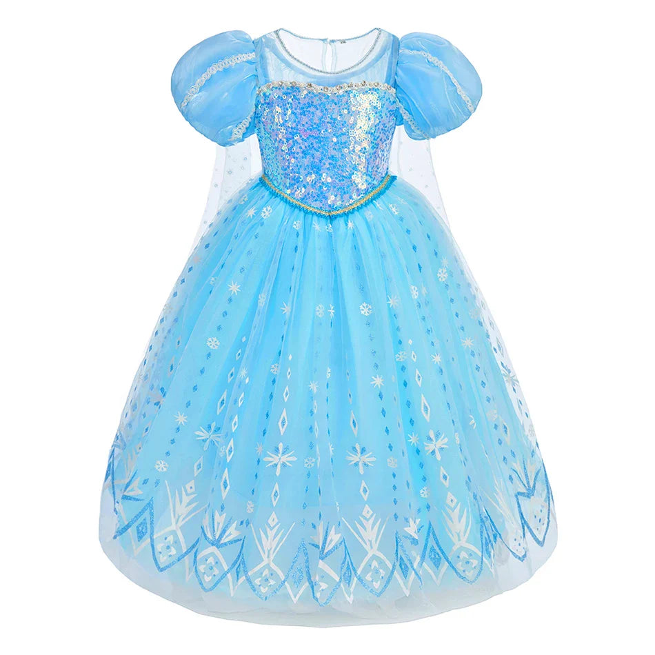Children Carnival Blue Sequins Elsa Cosplay Dress Girls Elegant Blue Princess Costume Kids Halloween Birthday Party Clothes