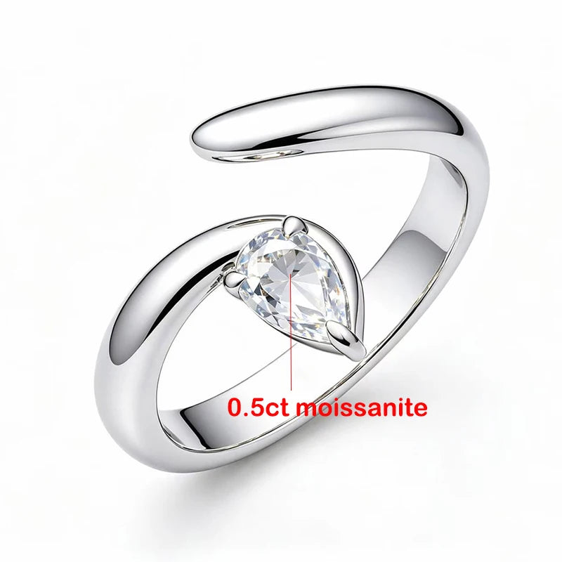 D VVS1 Pear Cut 0.5CT Moissanite Rings for Women Elegant Wedding Proposal Band S925 Sterling Silver Plated 18K Jewelry