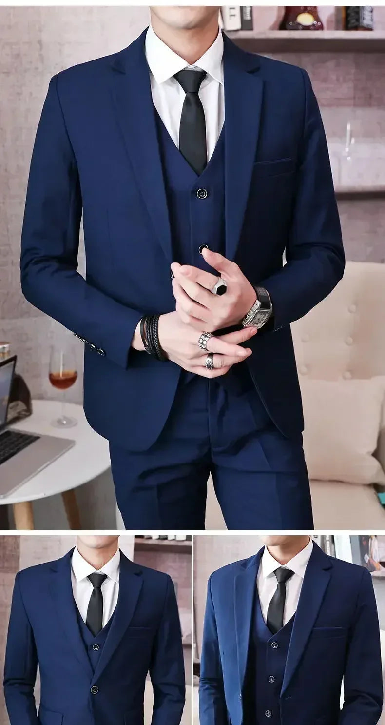 S-8XL (Blazer+ Vest + Pants) Men's fashion casual outdoor gentleman business wedding slim-fit formal British style wedding suit