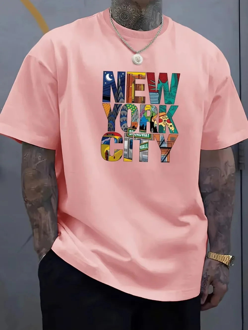European and American men's summer personalized New York letter print soft and breathable round neck T-shirt outdoor casual top