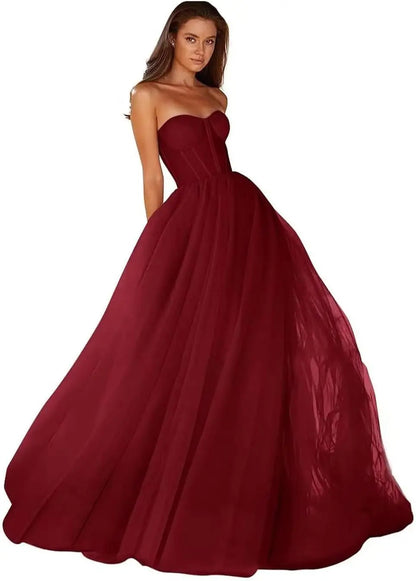 Vestidos de Baile Tomara que Caia Femininos 2026 Vestido de Festa Longo de Tule com Decote Coração para Eventos Formais Vestido de Festa de Luxo