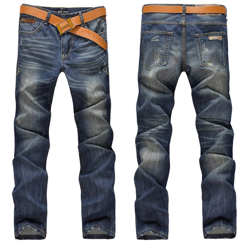 Ripped Plus Size Jeans for men Fashion jean man High Street Retro Washed, Worn Men trousers Casual Cargo Pants Slim Small Feet