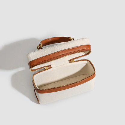 Women's Retro Canvas Spliced Lunch Box, Commuter Portable Shoulder Crossbody Small Square Bag, Adjustable Shoulder Strap