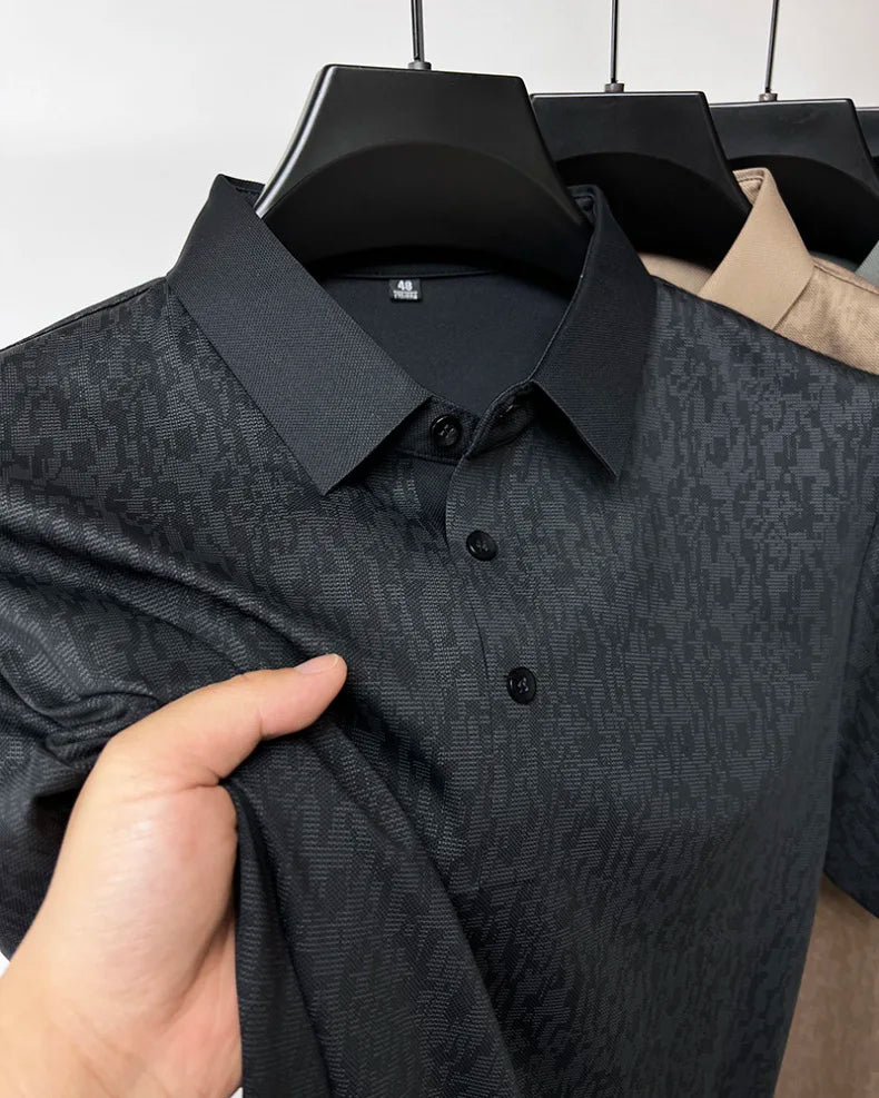 High end jacquard design short sleeve T-shirt men new summer ice silk breathable and cool lapel top fashionable brand POLO shirt