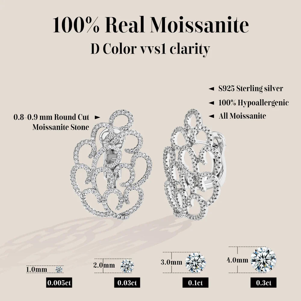 Women's Earrings For Party S925 Silver Moissanite Earrings D VVS1 Yellow Gold Plated Gifts Sparkling Jewelry