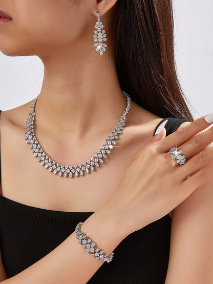 2025 New 4-Piece Bride Cubic zirconia Necklace Set Women's Party Bridal Wedding Jewelry Set
