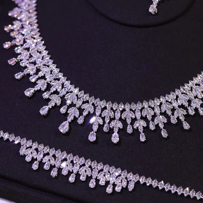 Dubai Jewelry Sets Leaf Design Bridal Necklace Earring Set 5A Cubic Zirconia Femme Ladies Wedding Accessories