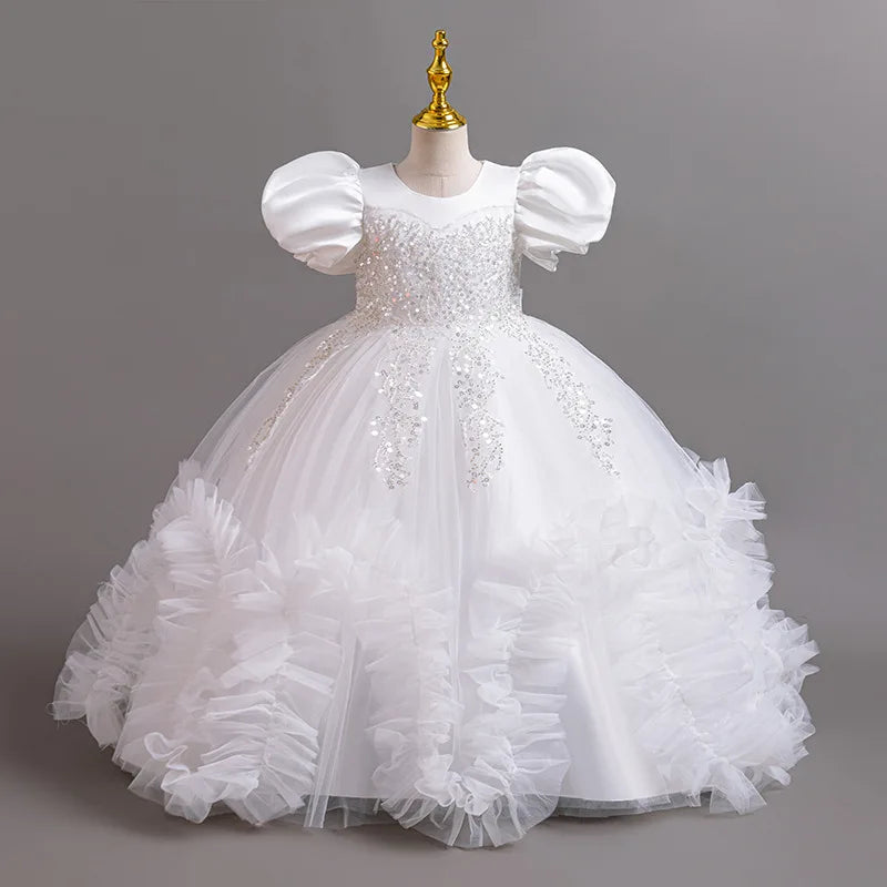 New Year Girl Lace Dress Girl's Birthday Party Ball Evening Dress Sleeveless Long Dress 4-12 Year Old Christmas Princess Dress