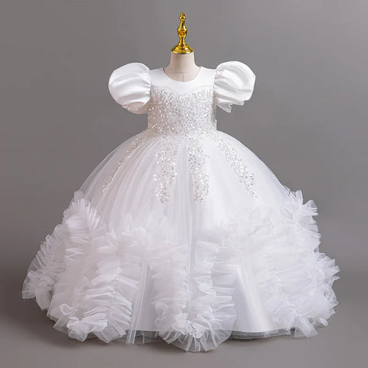 Girls elegant dresses summer girls' wedding dresses sequined mesh puffy dresses birthday party dresses 4-12-year-old children's