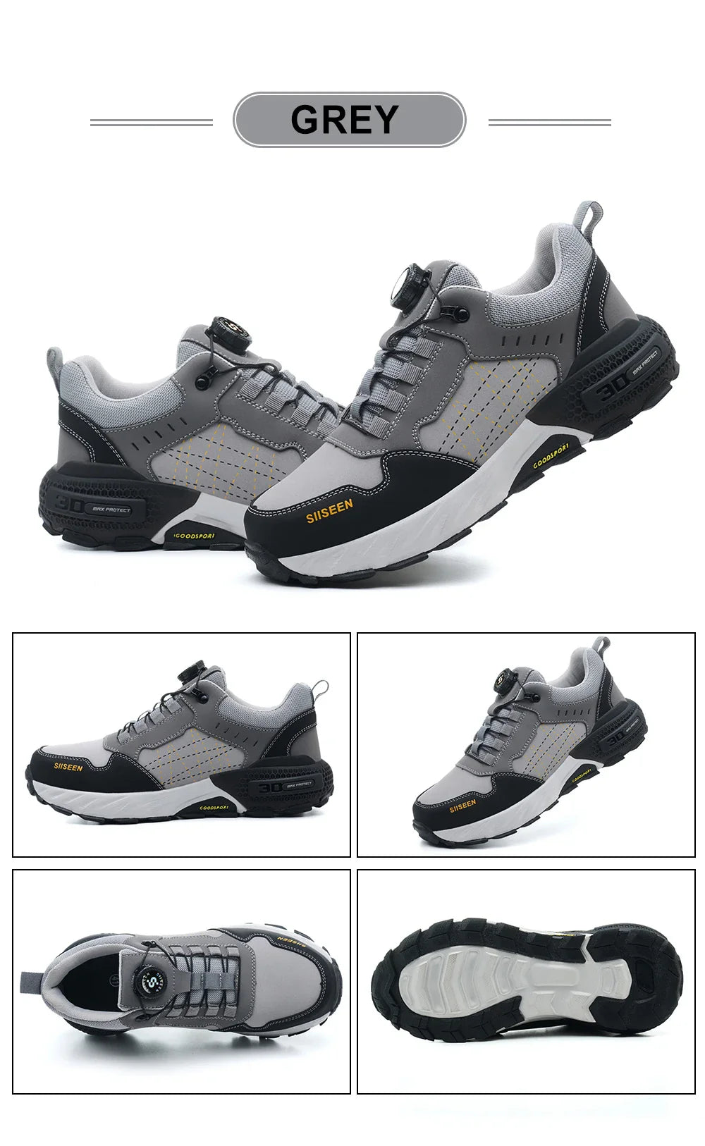 Men's safety shoes with anti - impact steel toes, puncture - resistant Kevlar, and rubber anti - slip soles for industrial work.