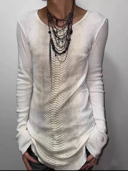 Y2k Snakeskin Print T-shirt Grunge Aesthetics Long Sleeve Knitted Tops Vintage 2000s Streetwear American Retro