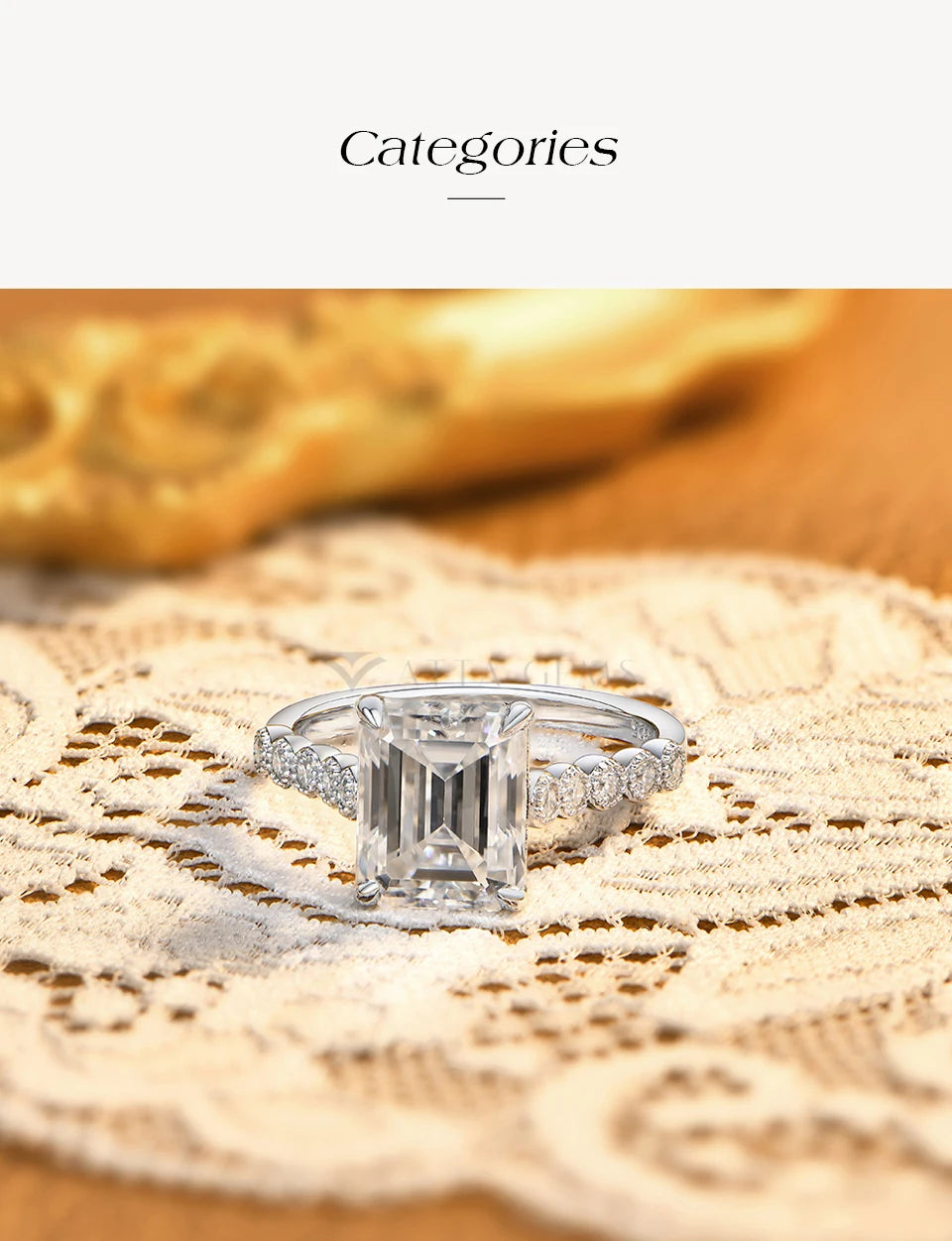Luxury Emerald Cut Moissanite Rings forWomen S925 Silver 4CT Solitaire Engagement Band with Pavé Accents Bridal Jewelry