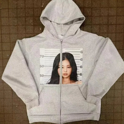 European and American Version Unisex Cute Hoodie Youth Oversized Sweatshirt Casual Clothes Zipper Jacket