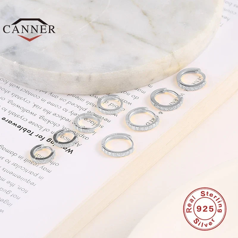 6/7/8/9mm Real 925 Sterling Silver Zircon Hoop Earrings for Women Huggie Earring Piercing Earings Jewelry Pendientes