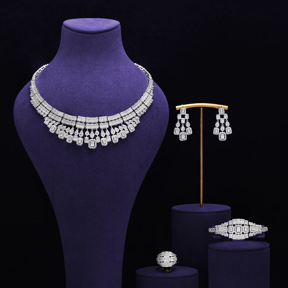 Bridal Zirconia Full Jewelry Set for Ladies Party Luxury Dubai Nigeria CZ Crystal Wedding Necklace Set