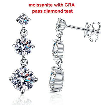 D VVS1 3.2CTTW Certified Moissanite Drop Earrings for Women Lab Diamond Wedding Jewelry 925 Sterling Silver Plated PT950