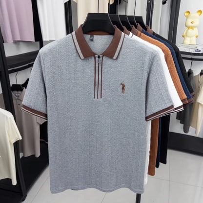 Luxury brand knitted short sleeve polo shirt Paul Pony embroidered stripe design men's T-shirt summer fashion Korean casual top