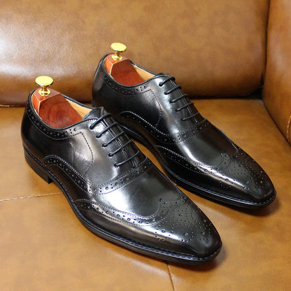 Luxury Men's Dress Shoes Genuine Calf Leather Oxford Shoes for Men Wingtip Brogue Comfortable Business Formal Shoes Male