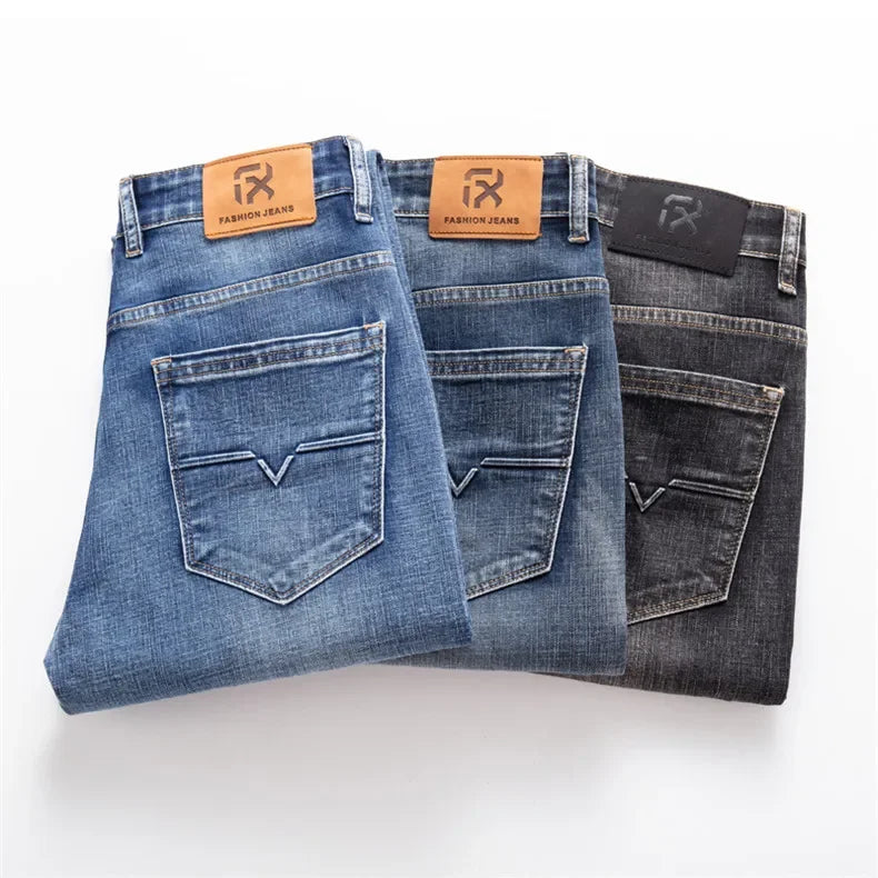 Autumn Winter New Business Men's Jeans Classic Fashion Stretch Washed Casual Denim Trousers Comfortable Straight Male pants