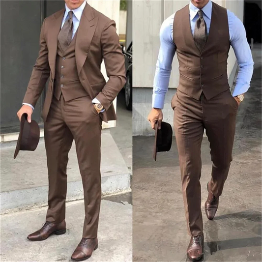 Formal 3 Pieces Groom Tuxedos Peak Lapel Blazer Vest Pants Groomsmen Wedding Suits Set Fashion Men Business Suits