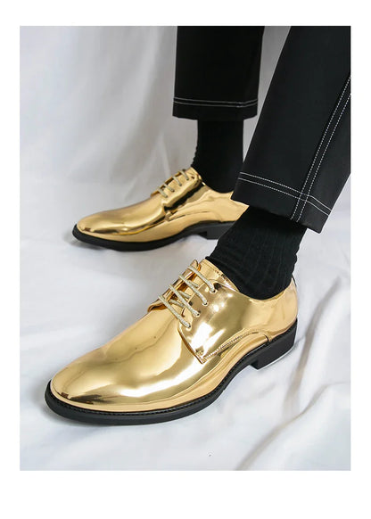 Luxury Silver Dress Shoes Man Patent Leather Shoes Large Size 50 Wedding Shoes Men Pointed toe Party Shoes Designer Formal Shoes